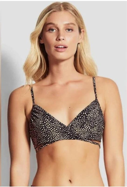NWOT Seafolly 10 USA Wrap with Boost Bikini Swim Top Black Spotted 122502