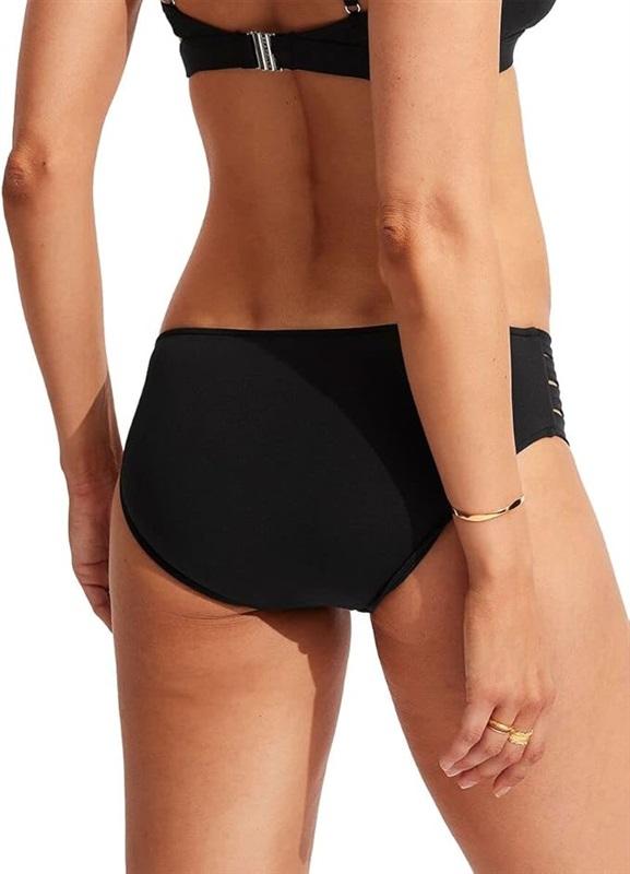NWOT Seafolly 10 USA Multi Strap Hipster Full Coverage Bikini Bottom Black 122503