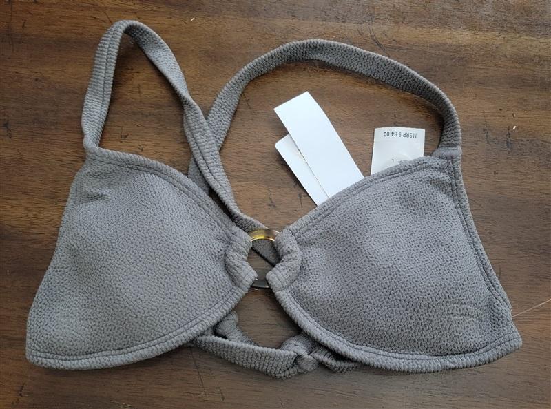 NWT PIlyq Sand Reef L Ring Tri Bikini Swim Top & Bottom Gray 122504