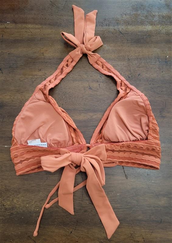 NWOT Robin Piccone XS V Neck Ribbon Orange Bikini Swim Top 122505