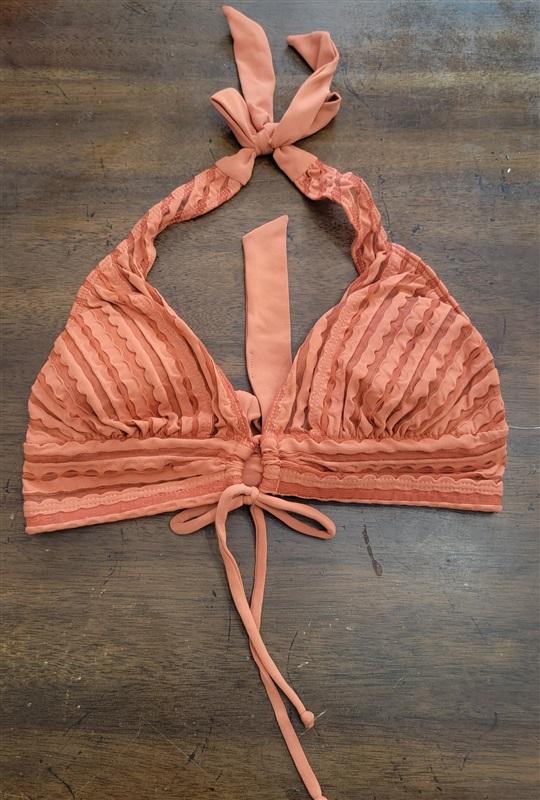 NWOT Robin Piccone XS V Neck Ribbon Orange Bikini Swim Top 122505