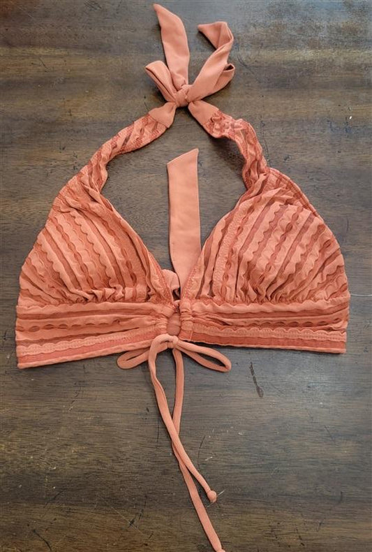 NWOT Robin Piccone XS V Neck Ribbon Orange Bikini Swim Top 122505