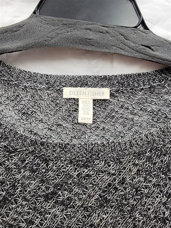 NWOT Eileen Fisher XS Linen Black White Gray Sweater Asymmetrical Tunic 122506