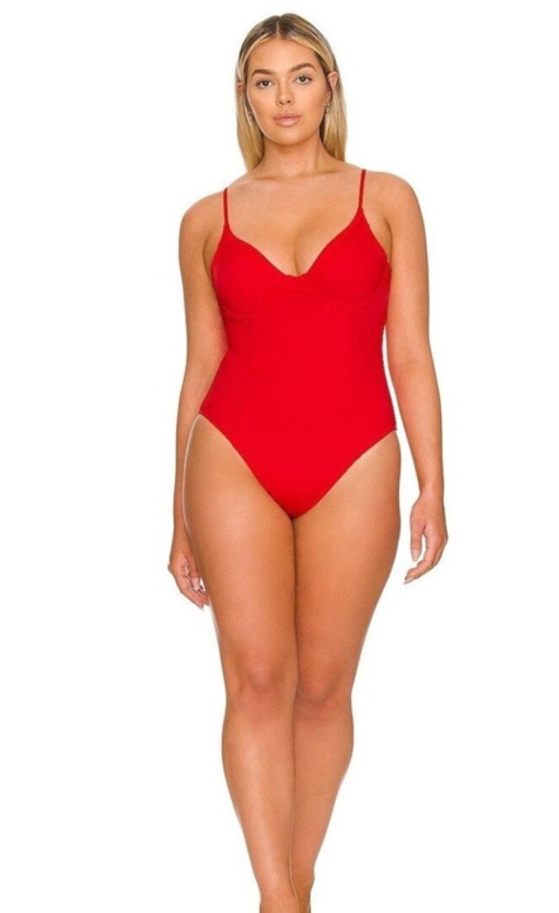 NWOT Good American SHOW OFF Red Underwire 1PC Swimsuit 122513