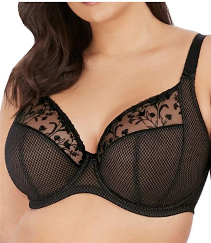 NWOT Elomi 34M USA Charley Banded Plunge Underwire Bra (4380) Black 122525