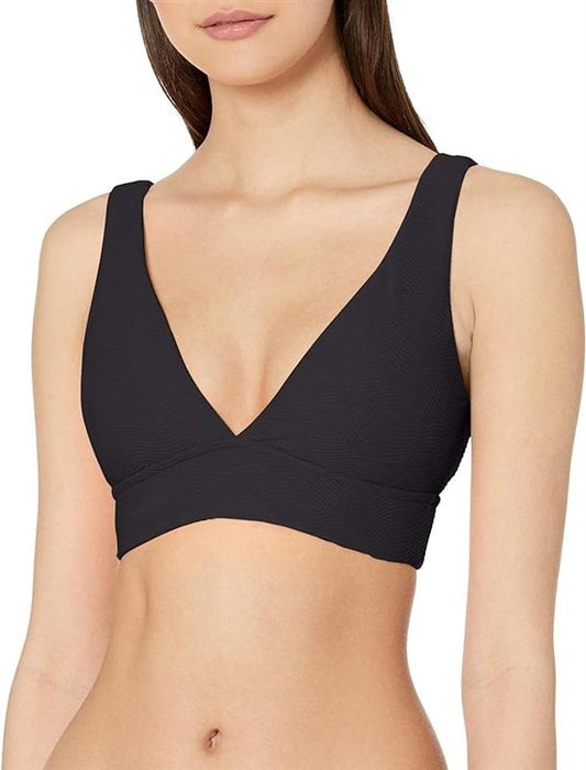 NWOT Seafolly 12 USA V Crop Bikini Swim Top Ribbed Black 122541