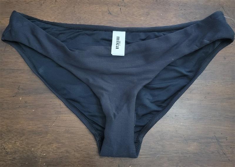 NWOT Milea 14 Mini Rib Mid Rise Bikini Swim Bottom Black 122552
