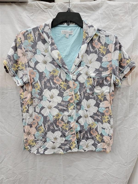 NWT PJ Salvage XS Gray Floral Collar Pajama Lounge Top 122570