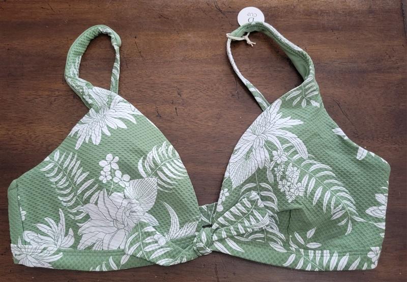 NWOT Milea D Deep V Green with White Flower Bikini Swim Top 122587