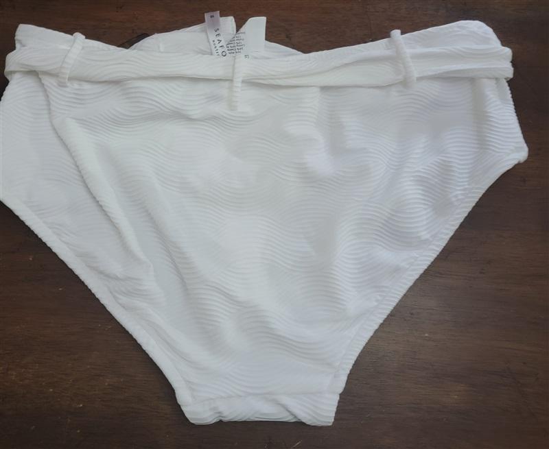 NWOT Seafolly 10 USA Belted Wide Side Retro Brief White 122617