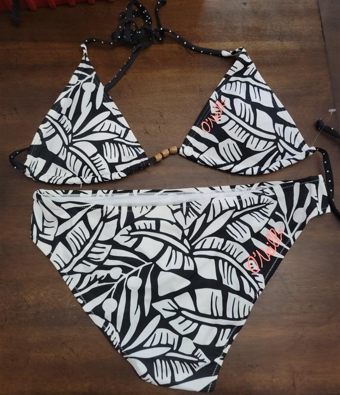 NWOT O'Neill Large White Black Tropical Bikini Swim Top & Bottom 122640