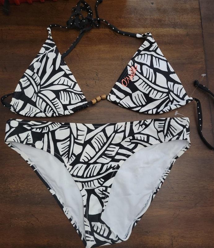NWOT O'Neill Large White Black Tropical Bikini Swim Top & Bottom 122640