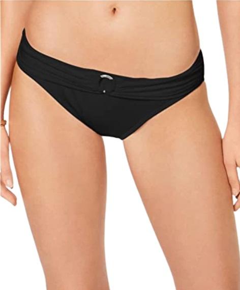 NWOT Michael Kors Solid Black L Banded Ring Cheeky Bikini Swim Bottom 122667
