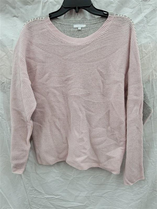 NWOT Calme M Color Block Wool Cashmere Crew Neck Sweater Pink #122701