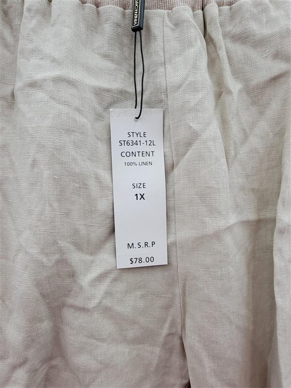 NWT For Cynthia 1x Linen Boho Pull On Pants Tan 122707