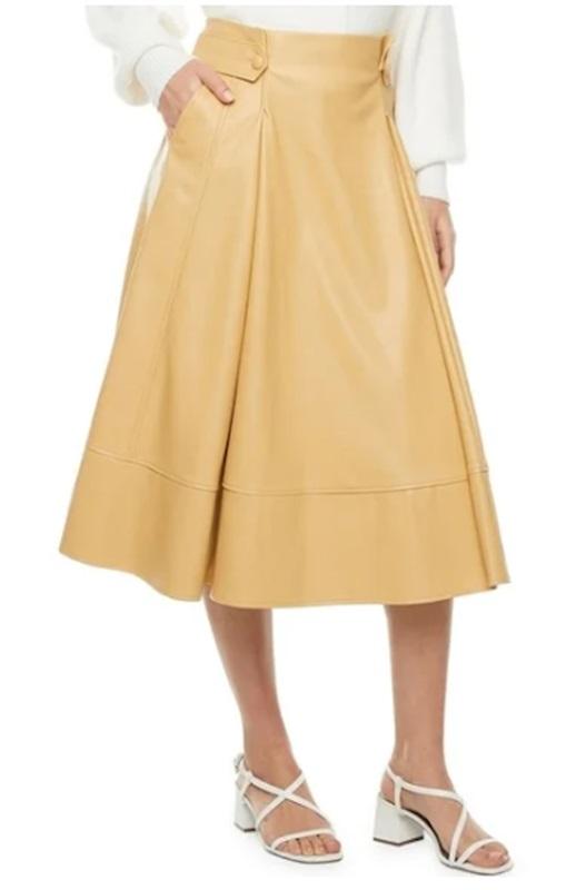 NWT Rye Grass 24W Faux Leather Yellow Full Skirt 122711