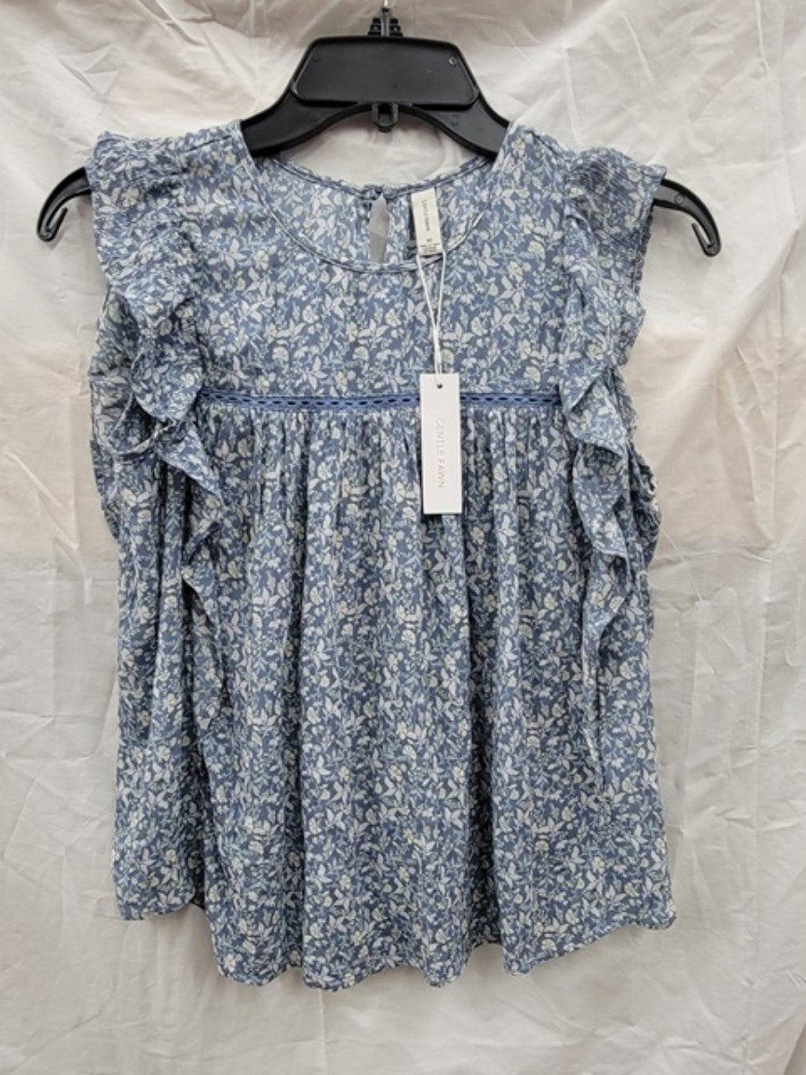 NWT Gentle Fawn XS Leona Pacific Ditsy Blue Sleeveless Ruffle Shirt 122713