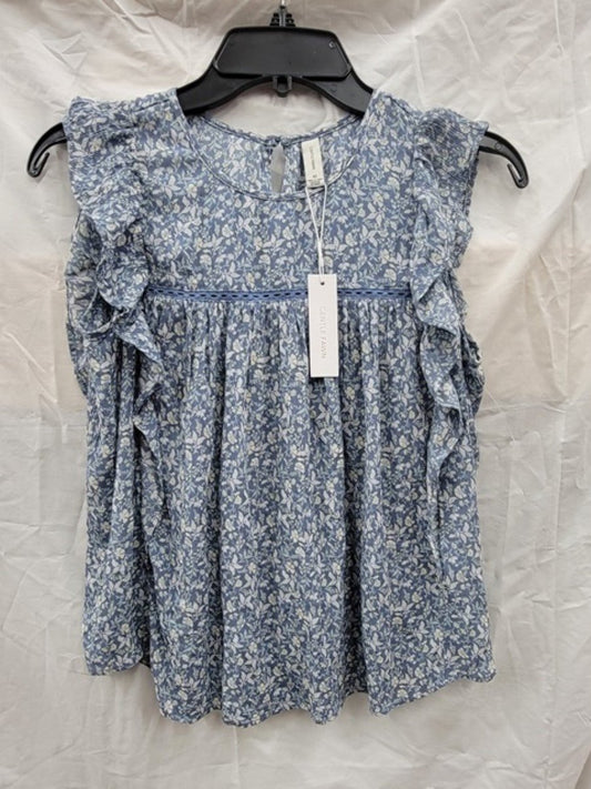 NWT Gentle Fawn XS Leona Pacific Ditsy Blue Sleeveless Ruffle Shirt 122713