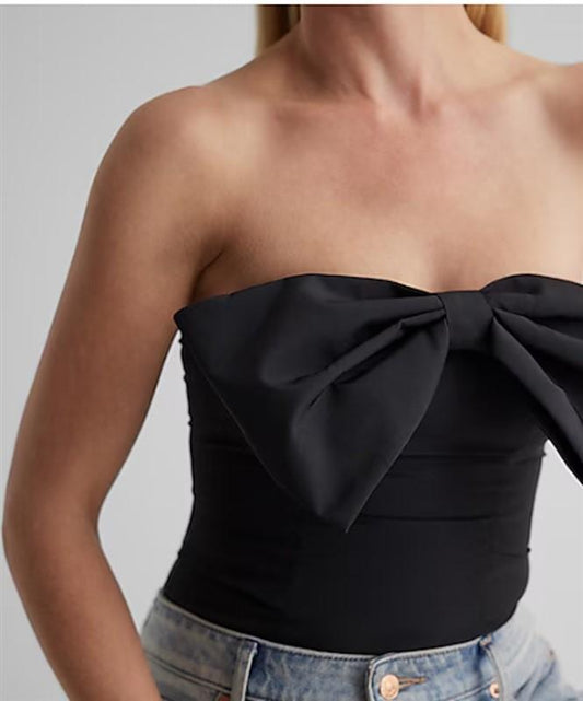 NWOT Express 00 Strapless Bow Corset Tube Top Black 122716