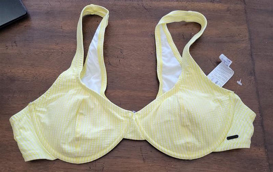 NWOT Volcom 16w Sear Sucker Yellow Stripe Underwire Bikini Swimsuit Top 122732