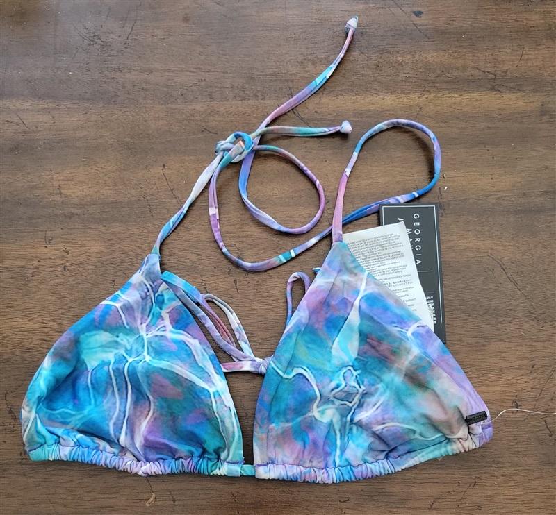 NWOT Volcom L Georgia May Jagger Tie Dye Triangle Halter Bikini Swim Top 122737