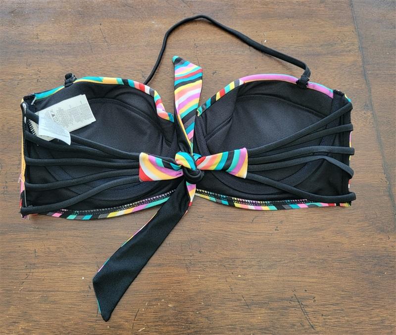 NWOT Volcom Large 80's Striped Underwire Padded Bikini Swimsuit Top 122745