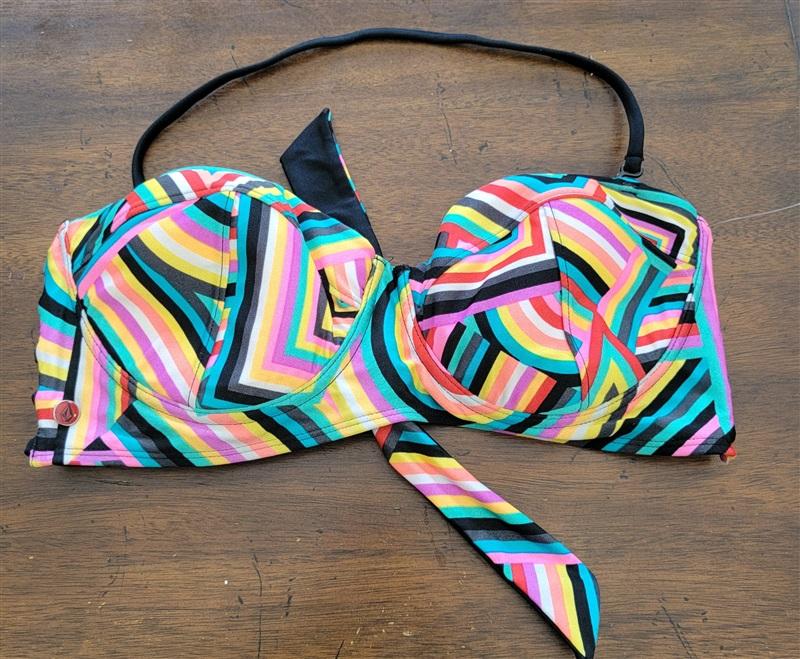 NWOT Volcom Large 80's Striped Underwire Padded Bikini Swimsuit Top 122745