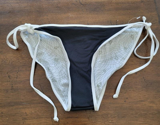 NWOT Volcom L Black White Ribbed Side-Tie Cheeky Bikini Swim Bottom 122748