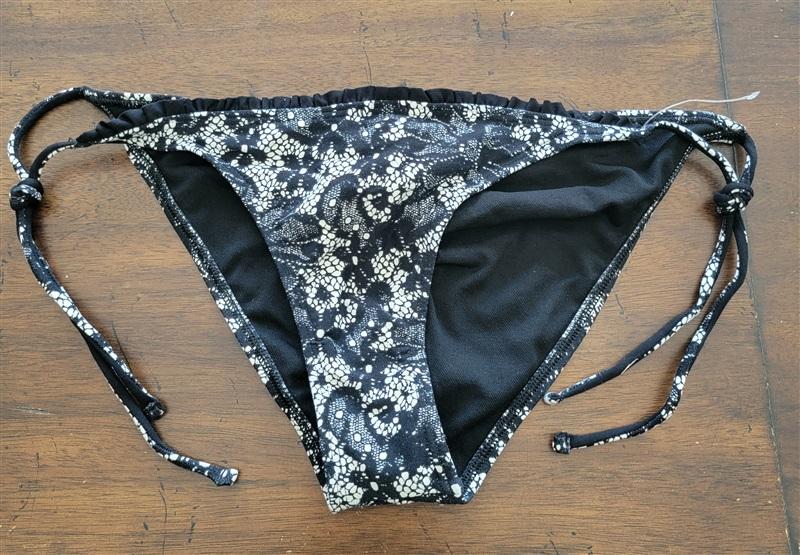 NWOT Volcom L Black White Lace Side-Tie Cheeky Bikini Swim Bottom 122751