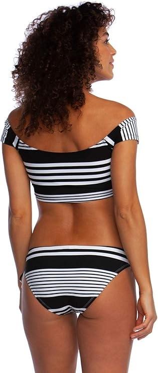 NWT La Blanca 12 Off Shoulder Cap Sleeve Hipster Bikini Swimsuit Crop Top 122753
