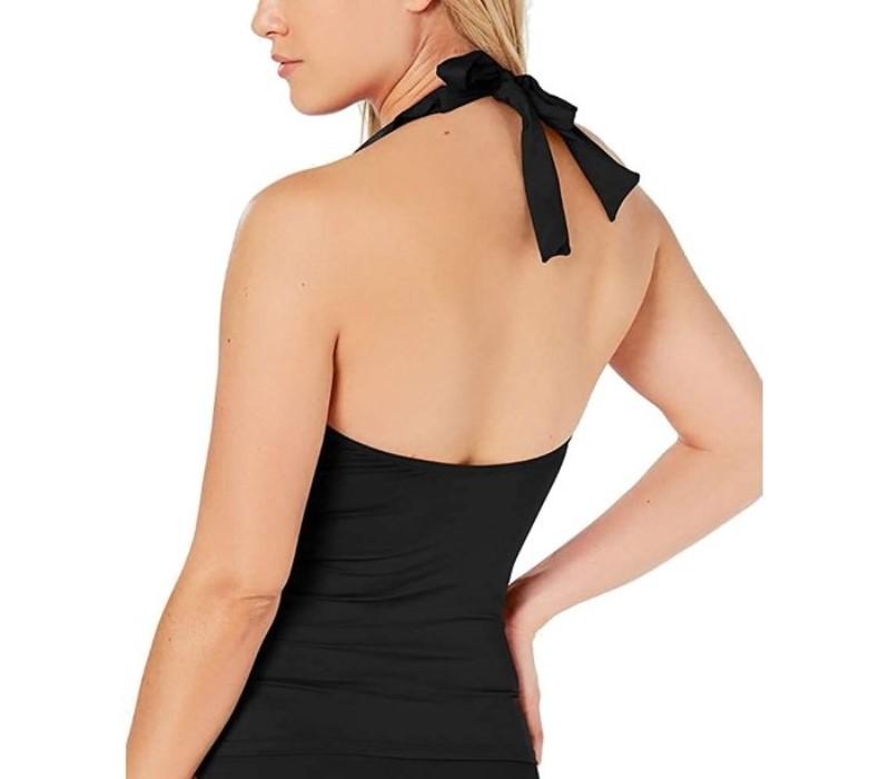 NWPT Ralph Lauren Chaps 4 Ruffle V Neck Swim Tankini Top Swimsuit Black 122755