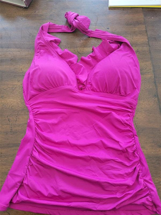 NWOT Ralph Lauren 10 Beach Club Ruffle Swim Tankini Top Swimsuit Pink 122756