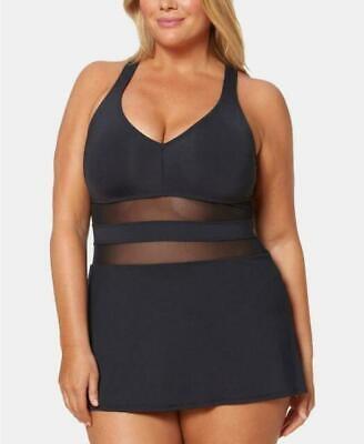 NWT Bleu Rod Beattie 22w Black Plus Mesh Cross Back 1PC Swimdress 122760