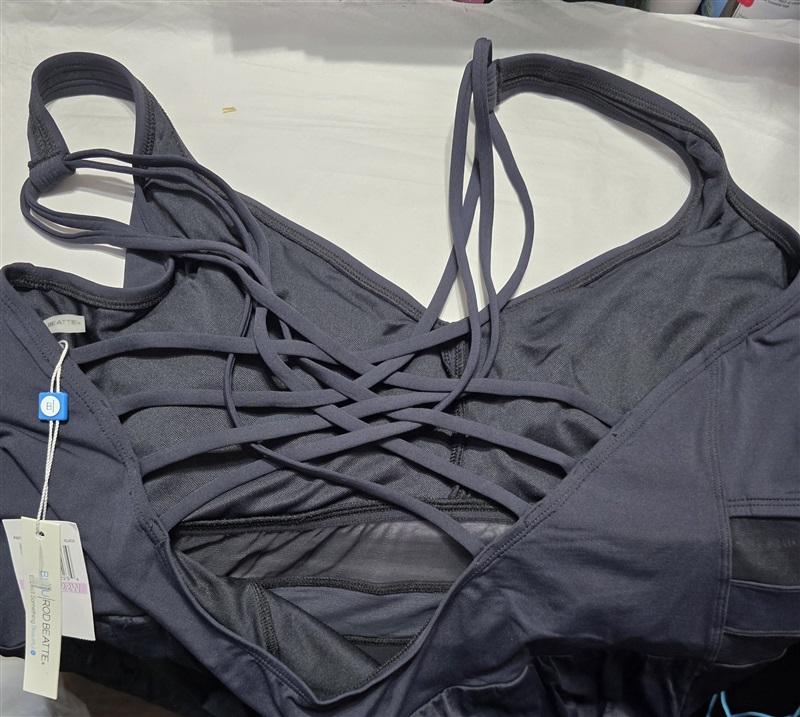 NWT Bleu Rod Beattie 22w Black Plus Mesh Cross Back 1PC Swimdress 122760