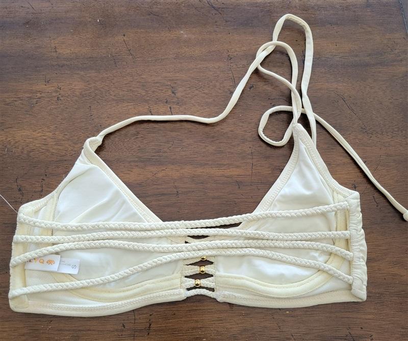 NWOT PIlyq S Ivory Zen Braided Strappy Halter Bikini Swim Top 122772
