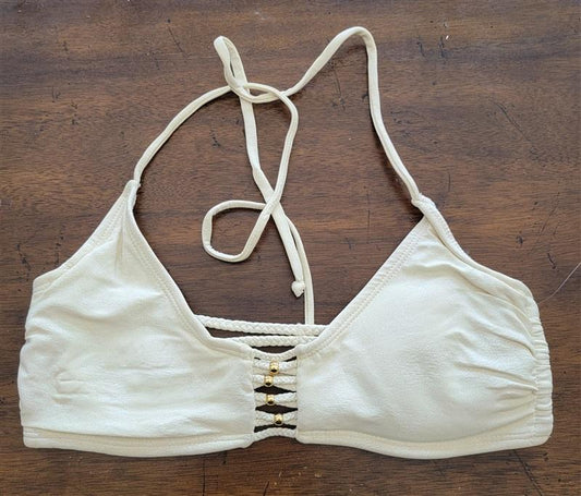 NWOT PIlyq S Ivory Zen Braided Strappy Halter Bikini Swim Top 122772