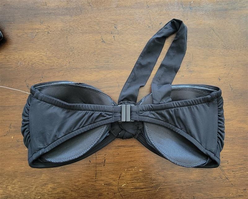 NWOT Seafolly Solid Black SZ 12 Ring Bandeau Bikini Swim Top #109589