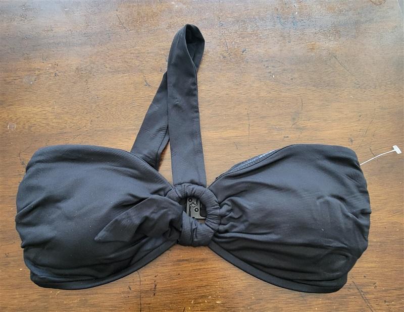 NWOT Seafolly Solid Black SZ 12 Ring Bandeau Bikini Swim Top #109589