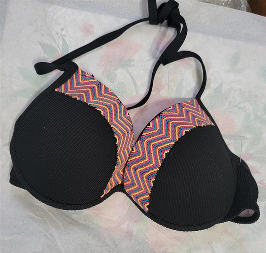 NWOT Shade & Shore Ribbed 36C Black Tribal Pattern Swim Top 122811