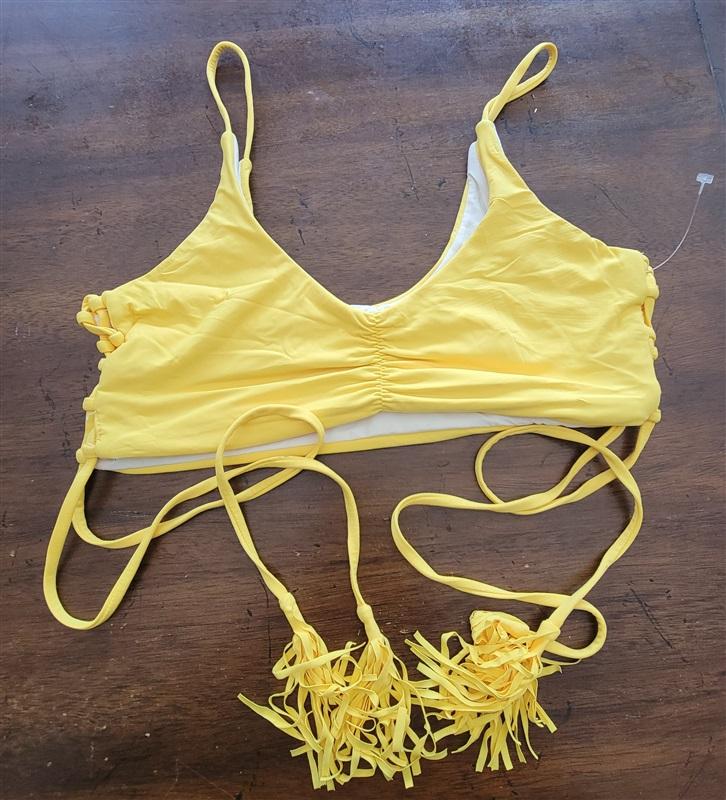 NWOT Pilyq M Yellow Lace Up Tassel Sides Bikini Swim Top 122825