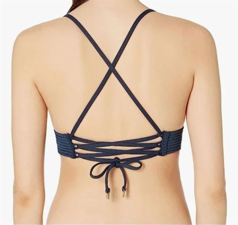 NWOT Seafolly 12 USA Basic Quilted Fixed Tri Bikini Swim Top Blue 122830