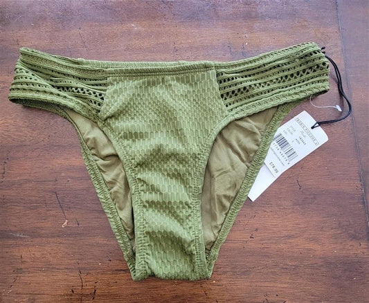 NWT Robin Piccone Perla S Green Crochet Banded Bikini Swim Bottom 122837
