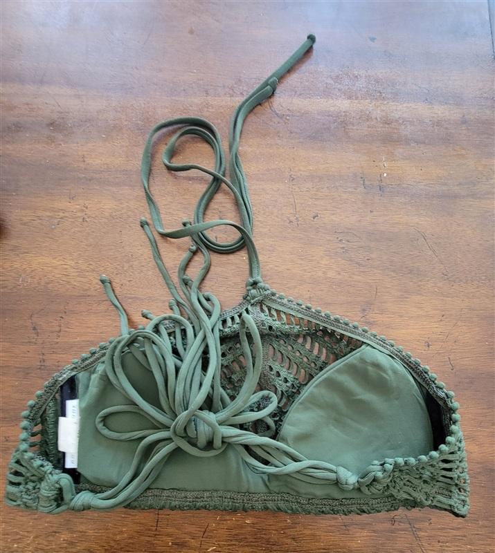 NWOT Robin Piccone Sophia XS Crochet Ladder Bikini Swim Top Green 122838