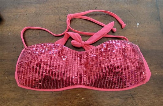 NWOT Calzedonia Colbey Sequin Pink Bandeau Bikini Swim Top 122839