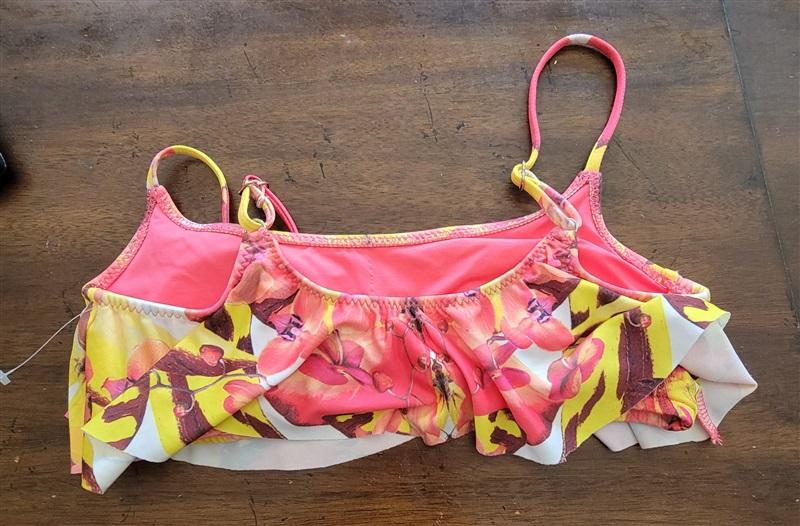 NWOT Becca S Bikini Swim Top Orchid Yellow Pink Flounce 122841