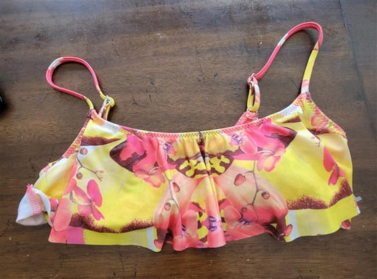 NWOT Becca S Bikini Swim Top Orchid Yellow Pink Flounce 122841