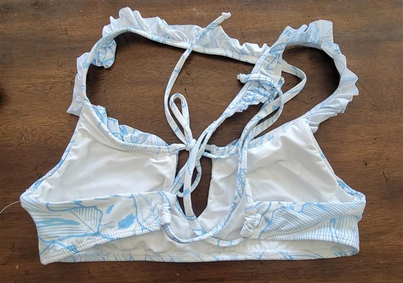 NWT Pilyq Sample S Ruffle Bikini Swim Top Blue White 122883