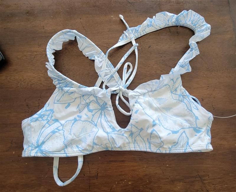NWT Pilyq Sample S Ruffle Bikini Swim Top Blue White 122883