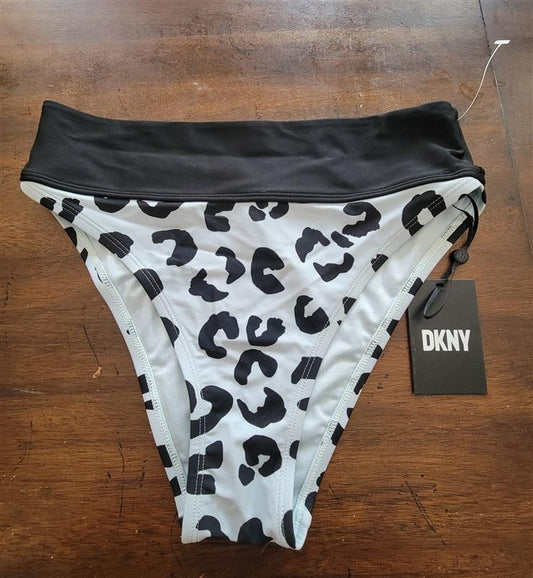 NWT DKNY XS Leopard High Waist Blue Black Bikini Swim Bottom 122886