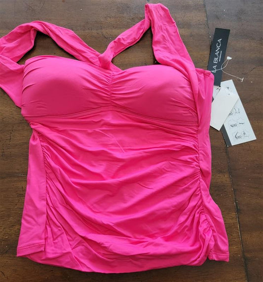 NWT La Blanca Island Goddess SZ 8 Halter Bandeau Tankini Swim Top Pink 122893